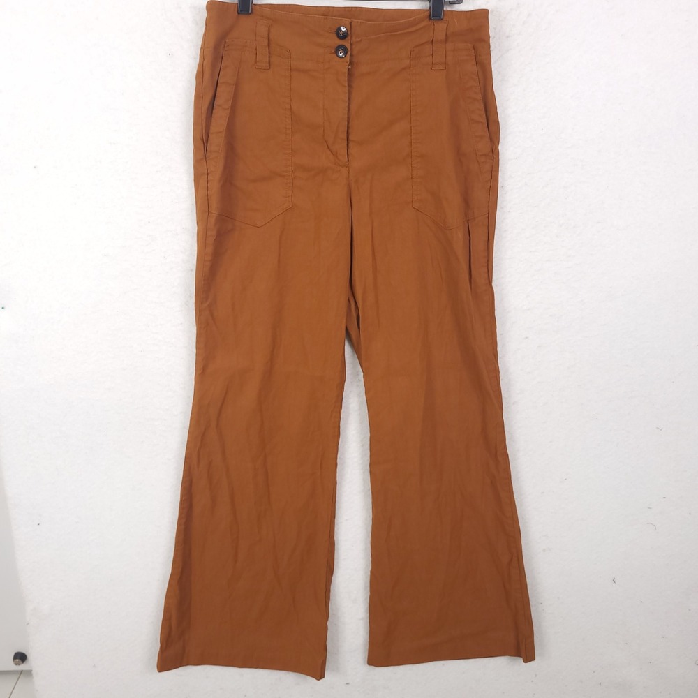 Maeve Naomi Wide Leg Pants Womens 12 Orange Linen Blend High Rise Trousers